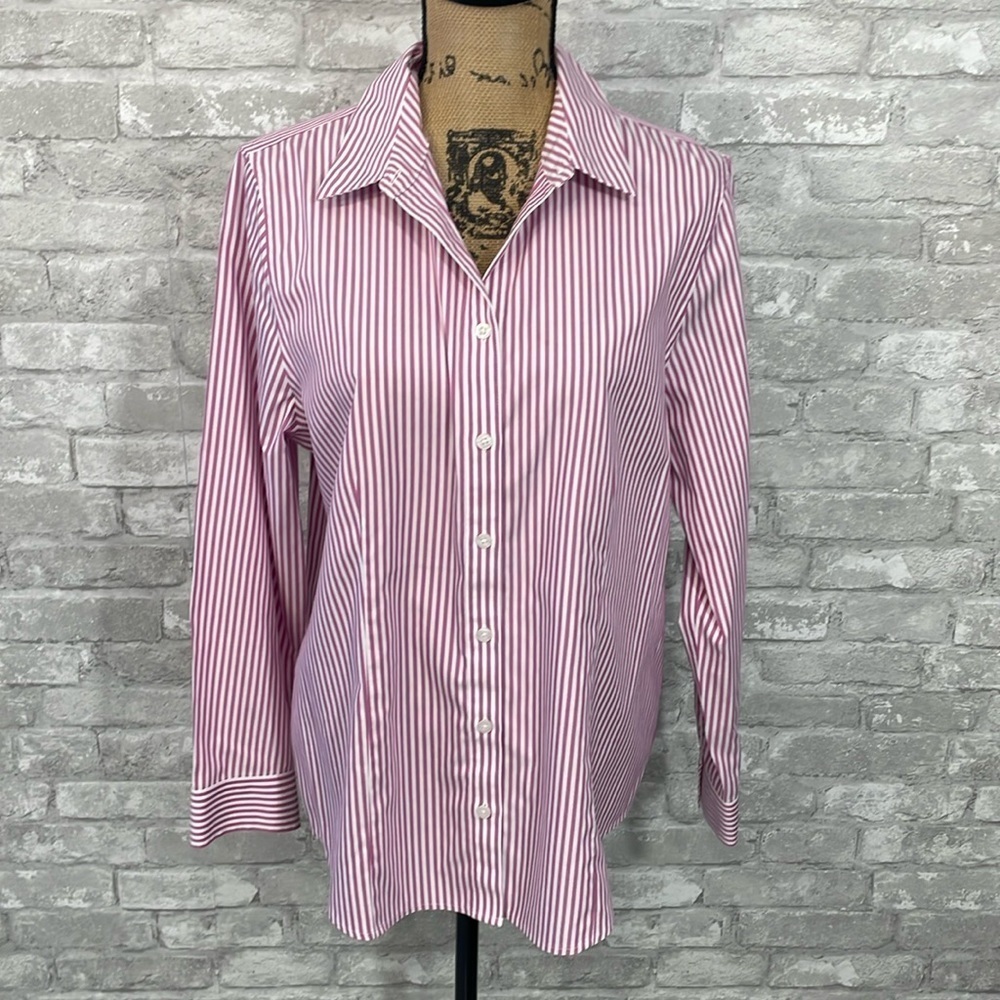 Chico's Pink and White Striped Button-Down Shirt
